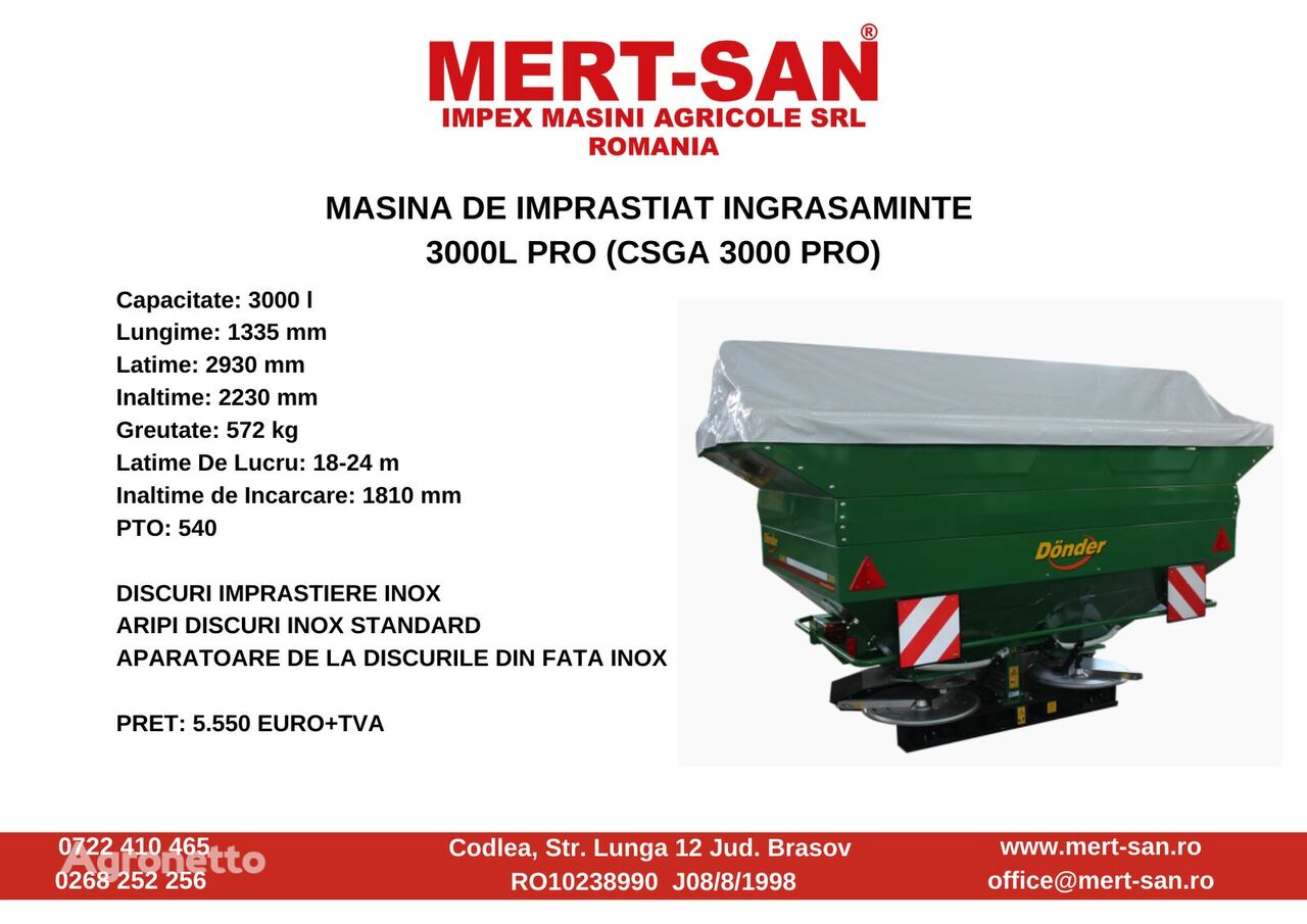 new Donder CSGA 3000L PRO- PURTAT şi TRACTAT mounted fertilizer spreader
